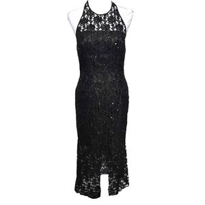 Sean Collection Lace Sequin Halter Dress Sz 6 High Low Cocktail Gown LBD Black